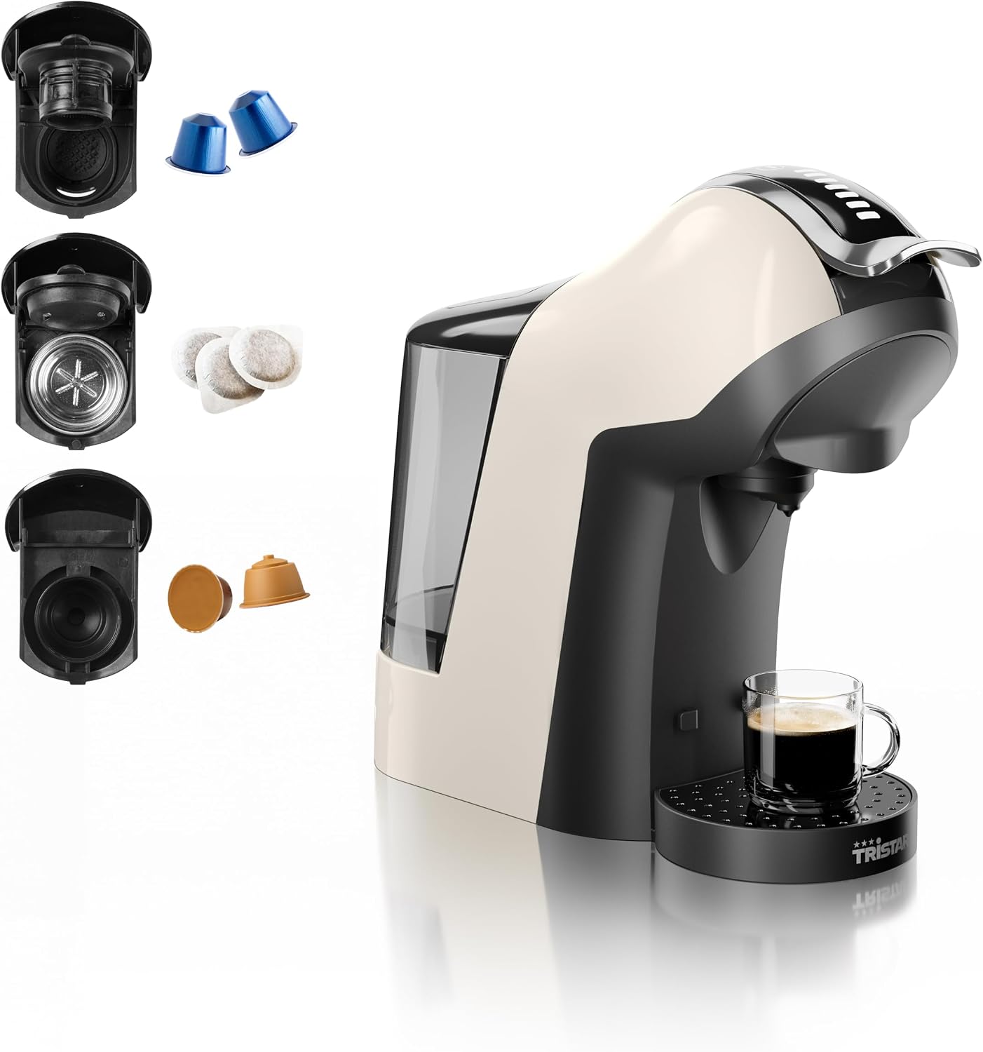 Tristar CM-2301 Mултикапсулна кафемашина за Nespresso, Dolce Gusto и E.S.E. дози Tristar CM-2301 Mултикапсулна кафемашина за Nespresso, Dolce Gusto и E.S.E. дози