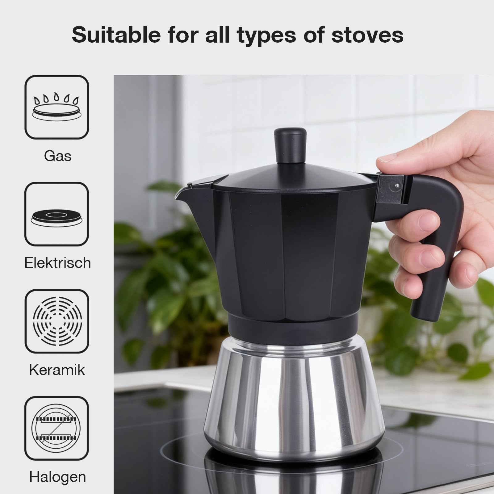 Гейзерна кафеварка VINATO VT-Mocha Pot-black and white Гейзерна кафеварка VINATO VT-Mocha Pot-black and white